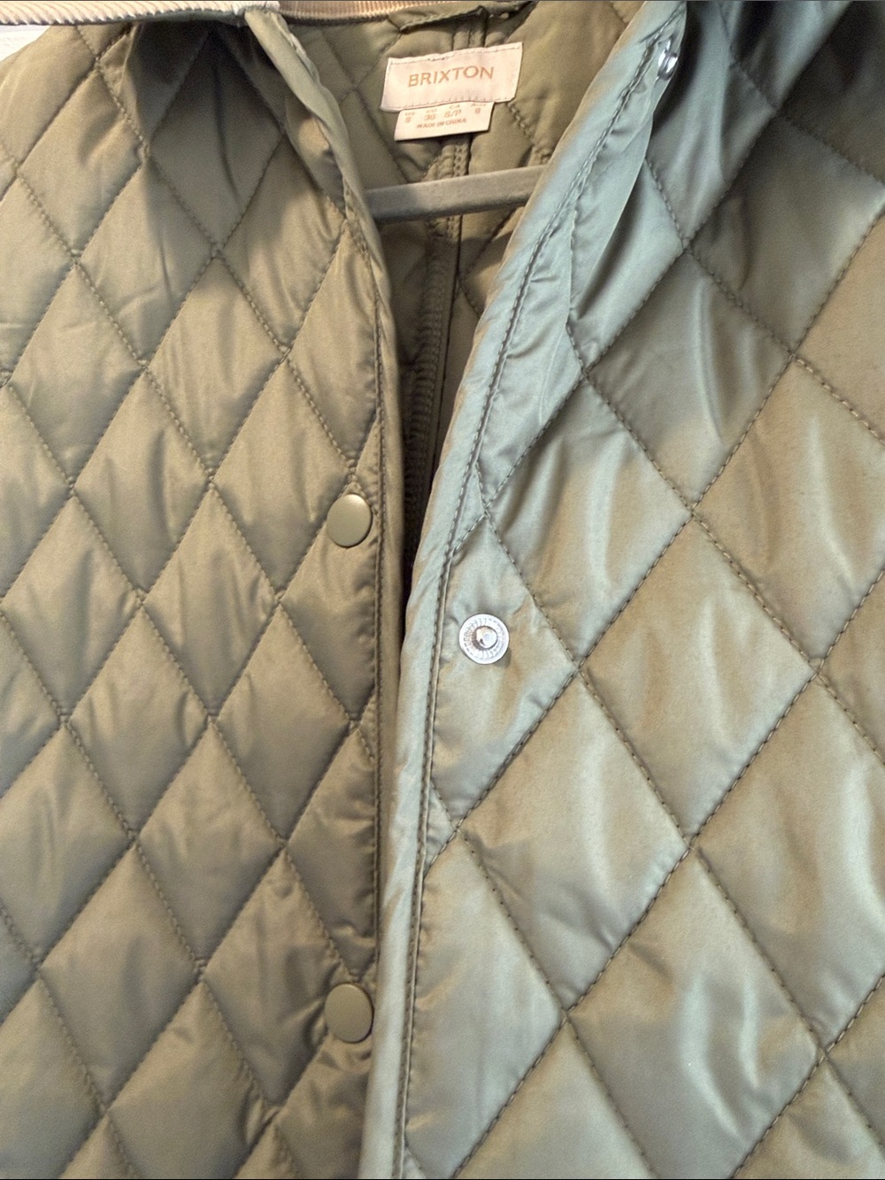 Brixton Olive Quilted Diamond-Stitch Jacket with Tan Corduroy Collar - Picture 4 of 5